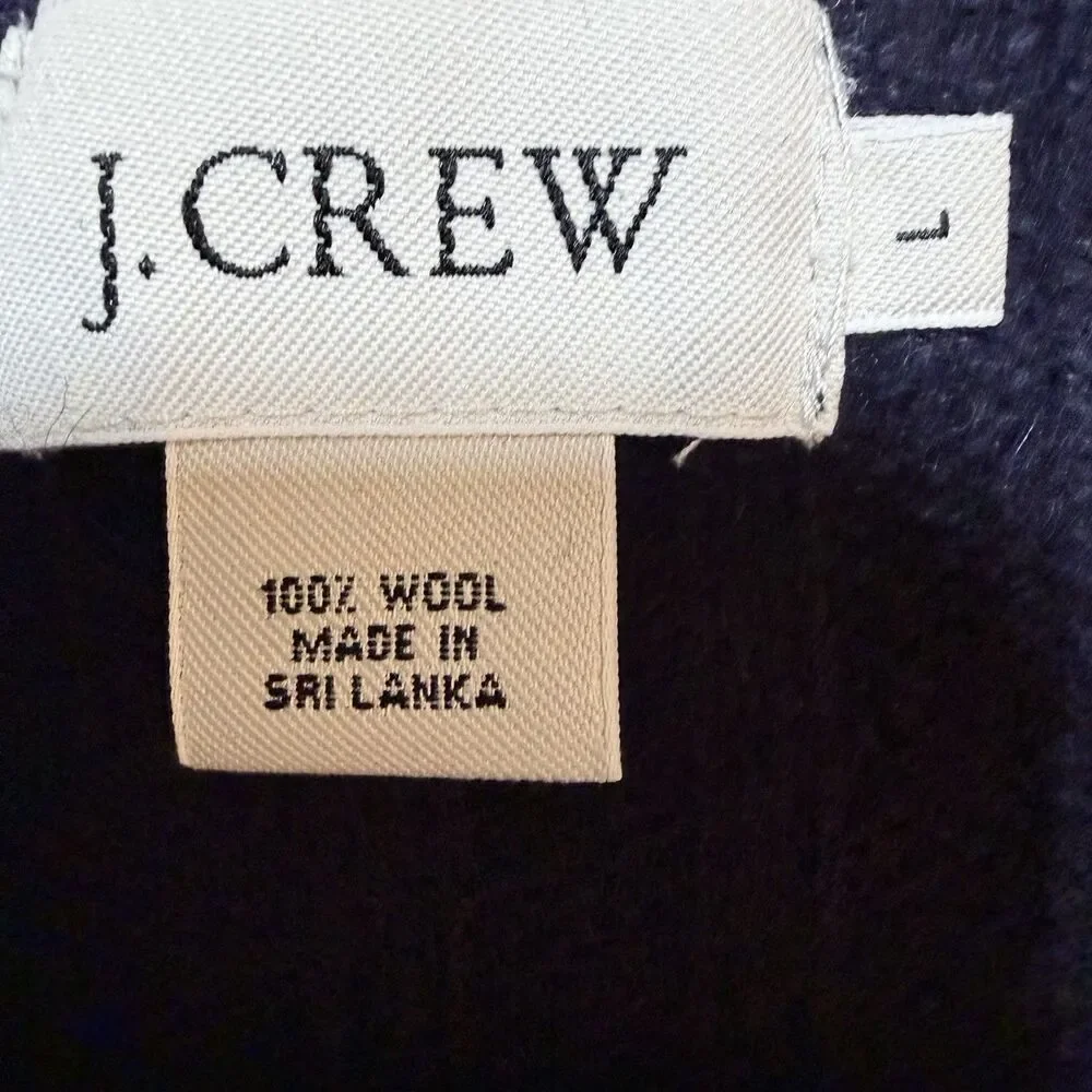 J.Crew 100 Wool Ribbed V-Neck Sweater Vest L Large Navy Burgundy Stripe Trim Y2K